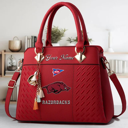 LIMITED EDITION - NEW CUSTOMIZED FBS NCAA12 AKR AK RAZORBACKS ZIP HANDBAG MULTICOLOR