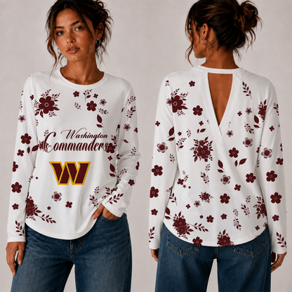 [SPECIAL OFFER] NEW CUSTOMIZED NFL12 WTC WASHINGTON COMMANDERS WOMEN'S BACK V-CUT LONG-SLEEVE SHIRT