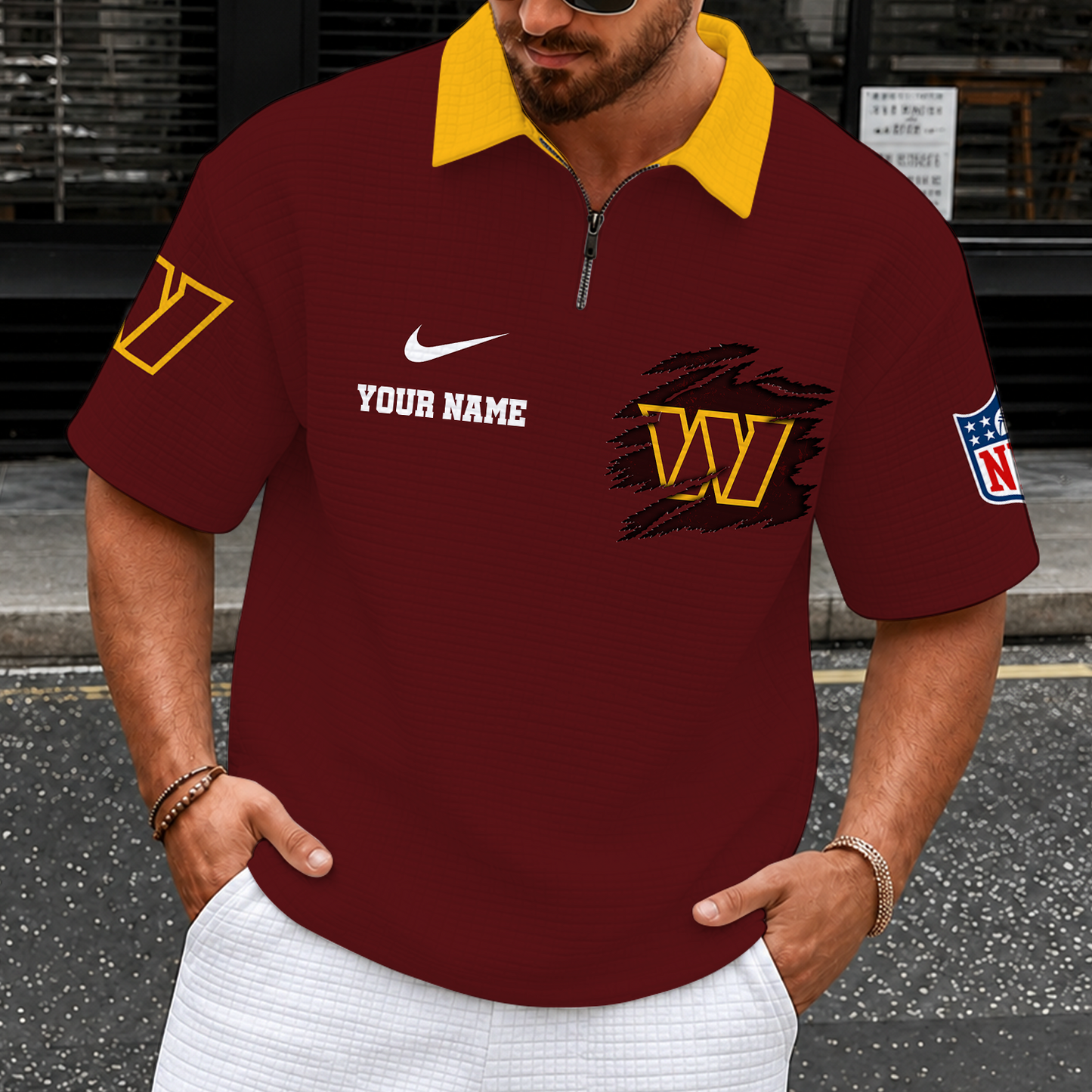 [SPECIAL OFFER] NEW CUSTOMIZED NFL12 WTC WASHINGTON COMMANDERS QUARTER-ZIP POLO SHIRT