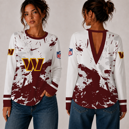 [SPECIAL OFFER] NEW CUSTOMIZED NFL12 WTC WASHINGTON COMMANDERS WOMEN'S BACK V-CUT LONG-SLEEVE SHIRT