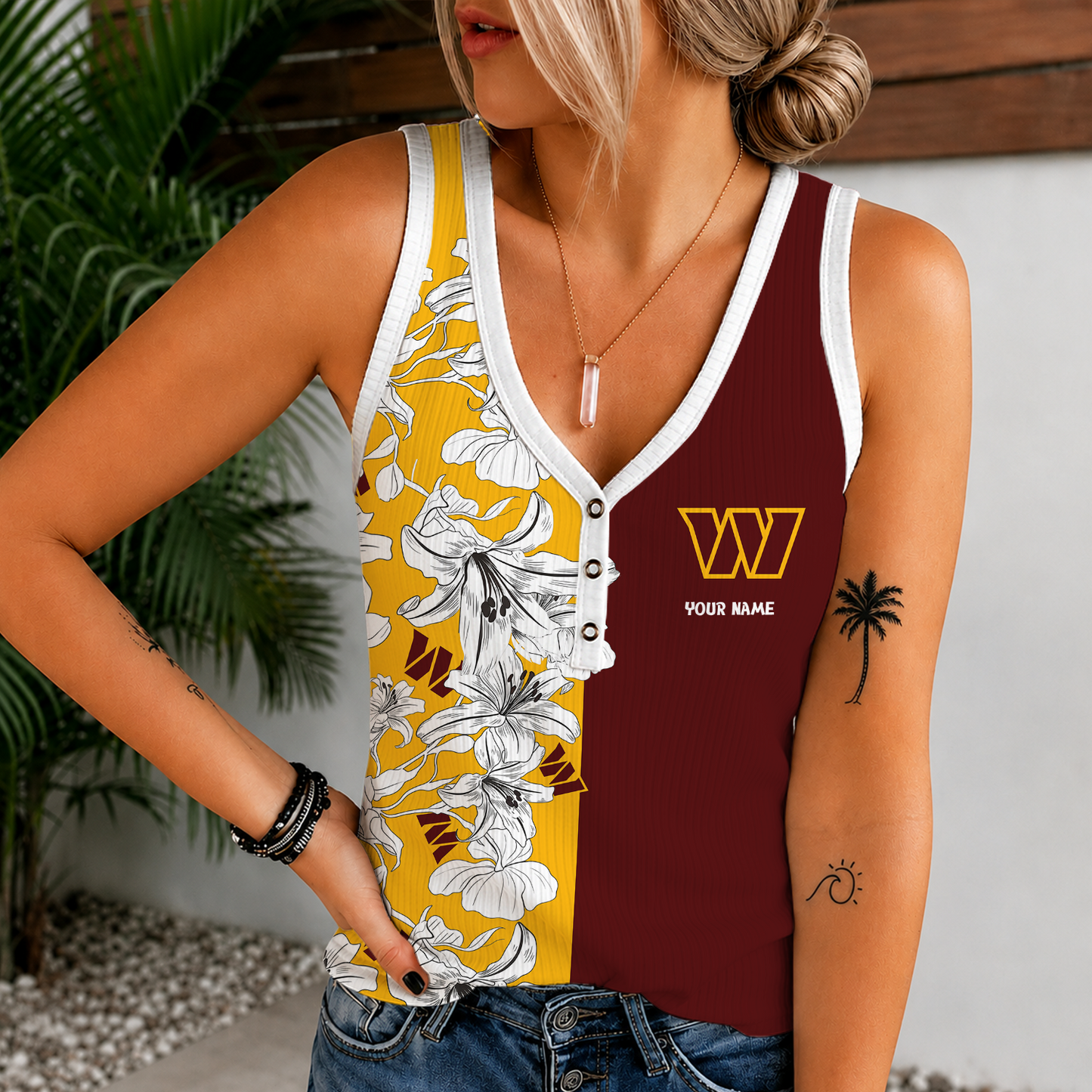 [SPECIAL OFFER] NEW CUSTOMIZED NFL12 WTC WASHINGTON COMMANDERS WOMEN'S V-NECK TANK TOP