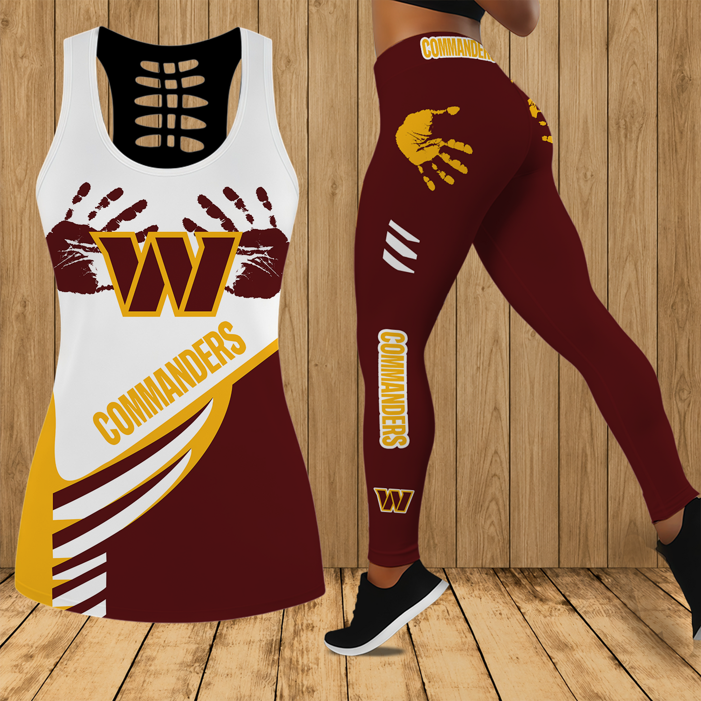 [SPECIAL OFFER] NEW CUSTOMIZED NFL12 WTC WASHINGTON COMMANDERS HOLLOW TANK TOP & LEGGINGS SET