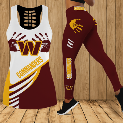 [SPECIAL OFFER] NEW CUSTOMIZED NFL12 WTC WASHINGTON COMMANDERS HOLLOW TANK TOP & LEGGINGS SET