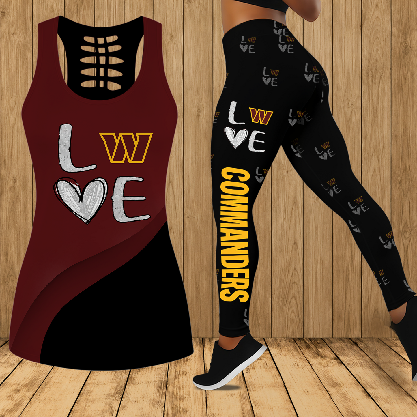 [SPECIAL OFFER] NEW CUSTOMIZED NFL12 WTC WASHINGTON COMMANDERS HOLLOW TANK TOP & LEGGINGS SET