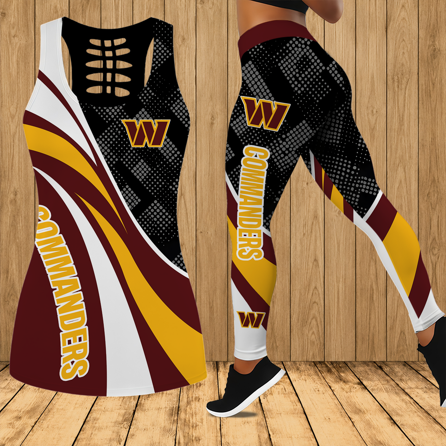 [SPECIAL OFFER] NEW CUSTOMIZED NFL12 WTC WASHINGTON COMMANDERS HOLLOW TANK TOP & LEGGINGS SET