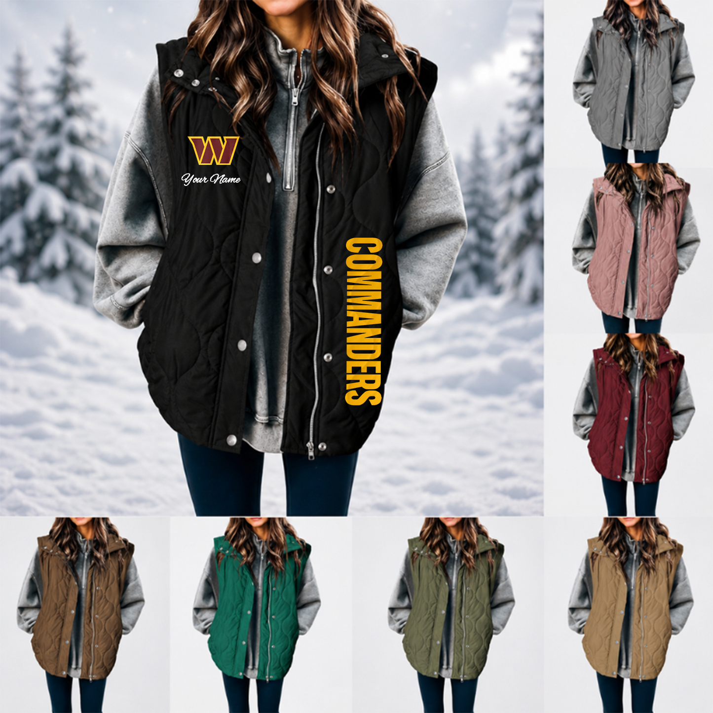[SPECIAL OFFER] NEW CUSTOMIZED NFL12 WTC WASHINGTON COMMANDERS WOMEN'S MULTICOLOR SLEEVELESS PUFFER COAT