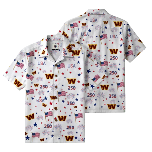 [SPECIAL OFFER] NEW CUSTOMIZED NFL12 WTC WASHINGTON COMMANDERS PATRIOTIC 250 USA HAWAIIAN SHIRT
