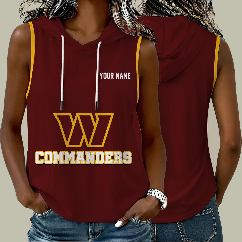 [SPECIAL OFFER] NEW CUSTOMIZED NFL12 WTC WASHINGTON COMMANDERS WOMEN'S SLEEVELESS HOODED POCKET TANK TOP