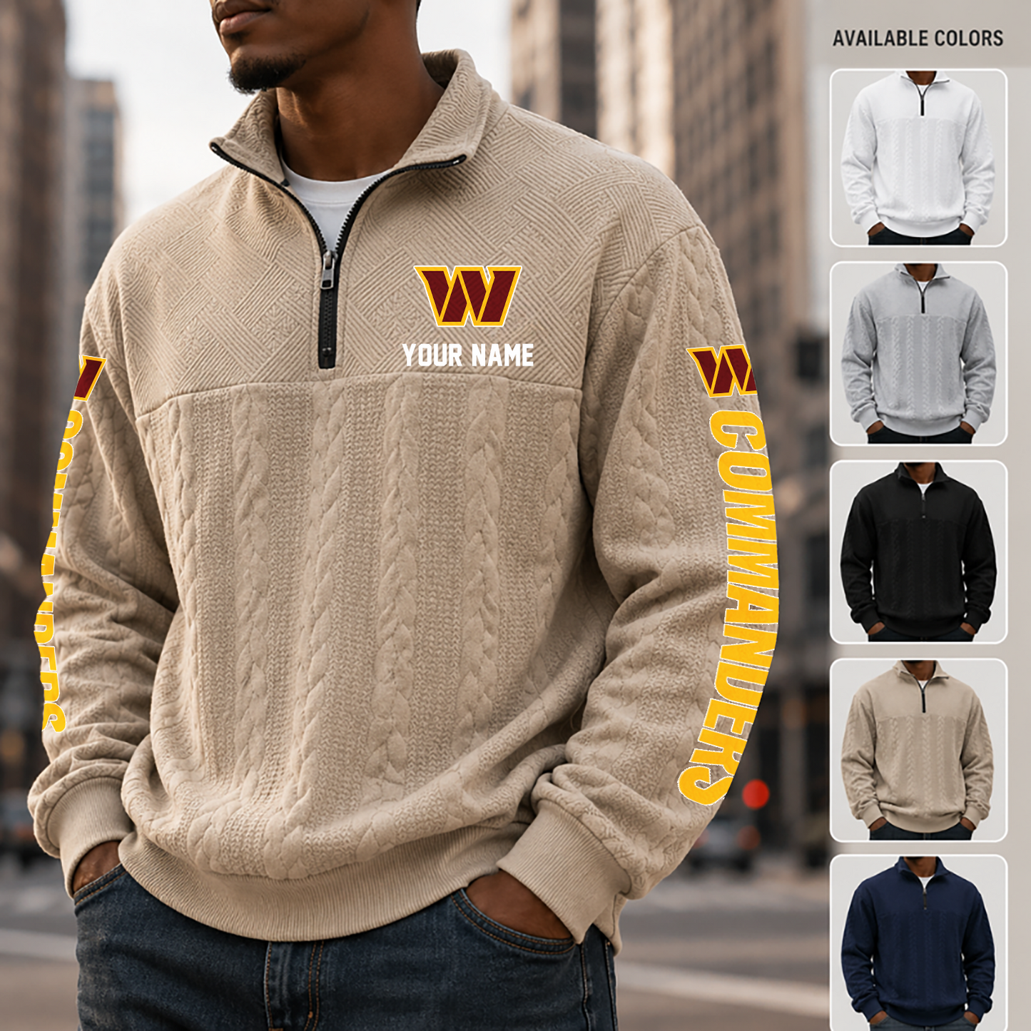 [SPECIAL OFFER] NEW CUSTOMIZED NFL12 WTC WASHINGTON COMMANDERS MULTICOLOR QUARTER-ZIP SWEATSHIRT