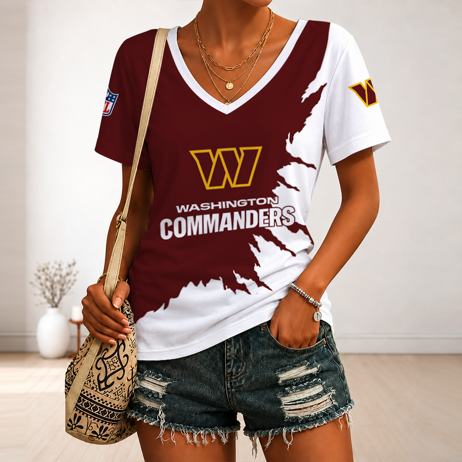 [SPECIAL OFFER] NEW CUSTOMIZED NFL12 WTC WASHINGTON COMMANDERS V-NECK FEMALE SHIRT