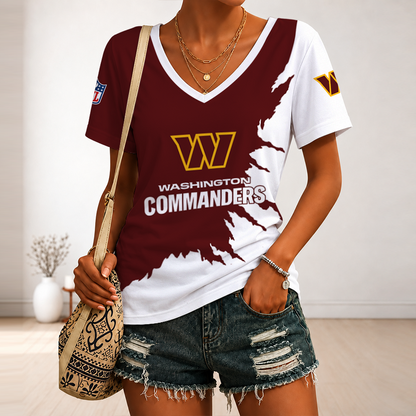 [SPECIAL OFFER] NEW CUSTOMIZED NFL12 WTC WASHINGTON COMMANDERS V-NECK FEMALE SHIRT