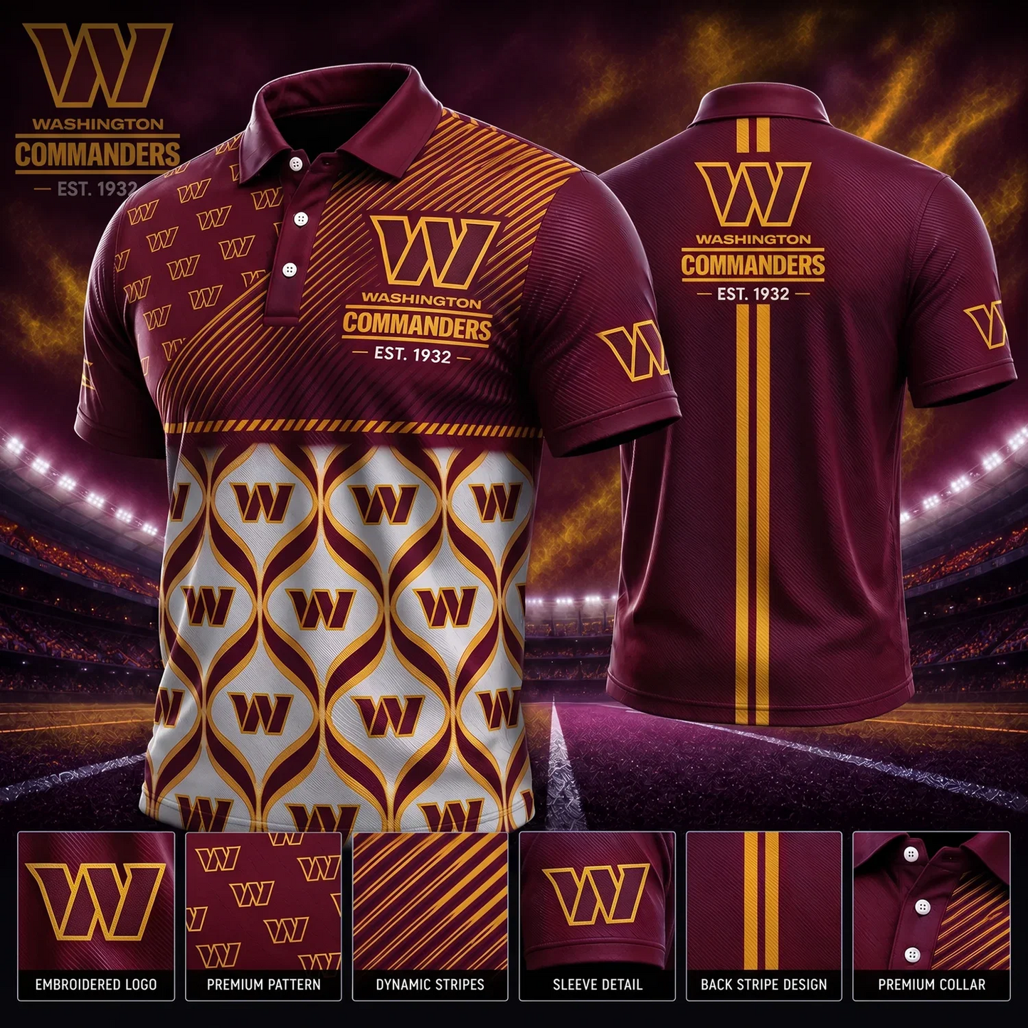 [SPECIAL OFFER] NEW CUSTOMIZED NFL12 WTC WASHINGTON COMMANDERS POLO SHIRT
