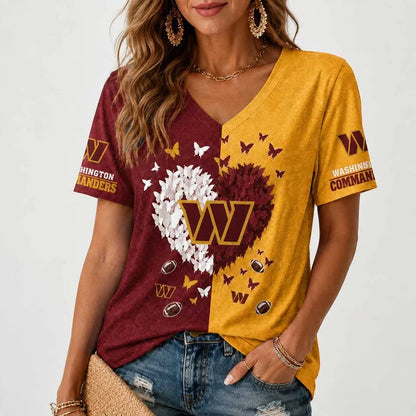 [SPECIAL OFFER] NEW CUSTOMIZED NFL12 WTC WASHINGTON COMMANDERS V-NECK FEMALE SHIRT