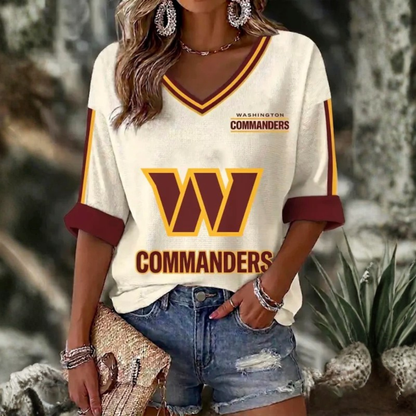 [SPECIAL OFFER] NEW CUSTOMIZED NFL12 WTC WASHINGTON COMMANDERS WOMEN'S HEART V-NECK LONG SLEEVE SHIRT