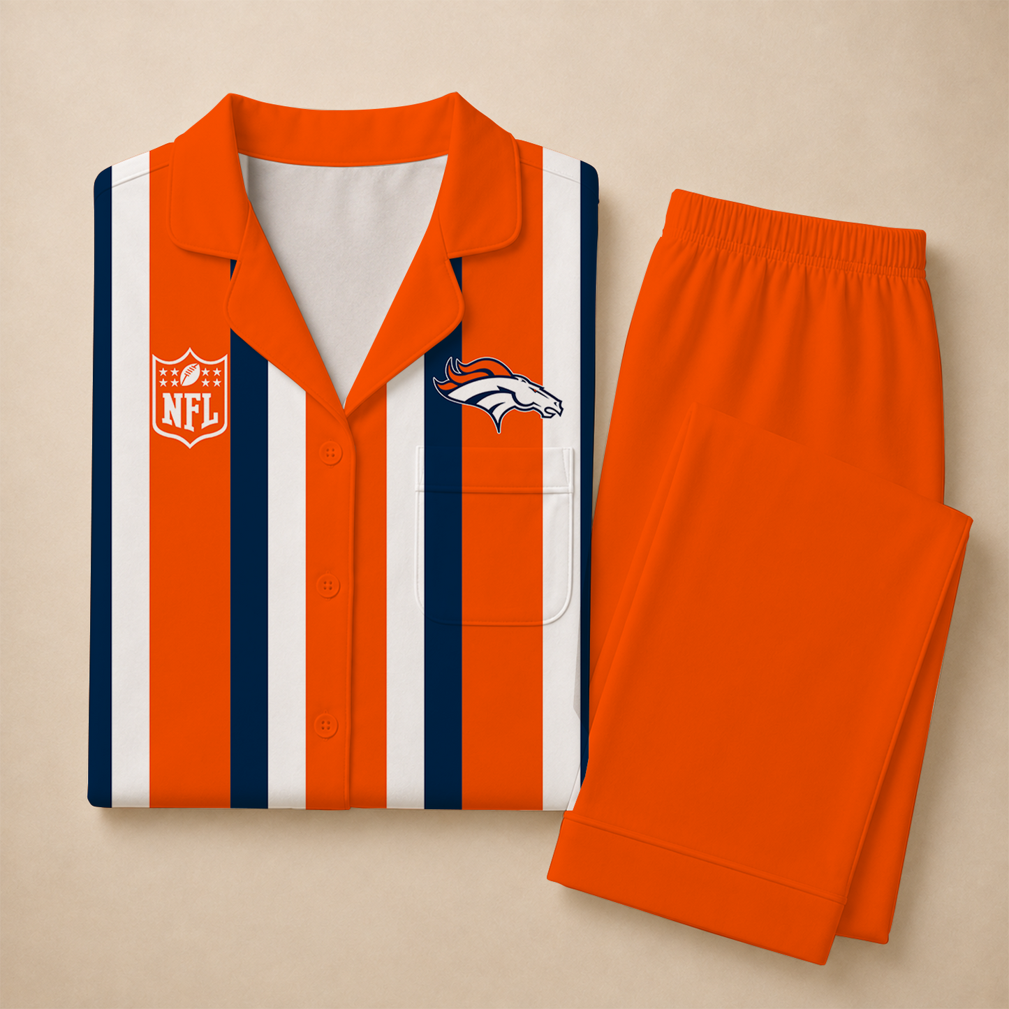 [SPECIAL OFFER] NEW CUSTOMIZED NFL13 DVB DENVER BRONCOS SHORT SLEEVE & LONG PANTS PAJAMAS SET