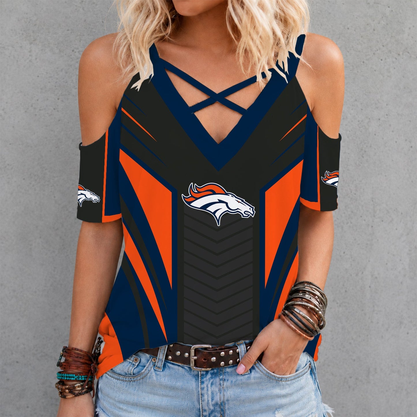 [SPECIAL OFFER] NEW CUSTOMIZED NFL13 DVB DENVER BRONCOS CRISS CROSS V-NECK TOP