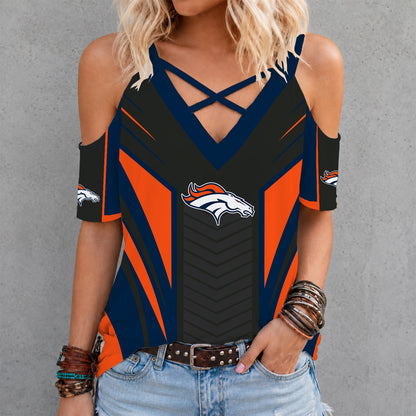 [SPECIAL OFFER] NEW CUSTOMIZED NFL13 DVB DENVER BRONCOS CRISS CROSS V-NECK TOP