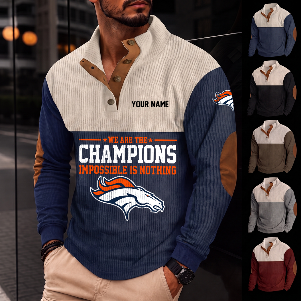 [SPECIAL OFFER] NEW CUSTOMIZED NFL13 DVB DENVER BRONCOS BUTTON SWEATSHIRTS STAND COLLAR