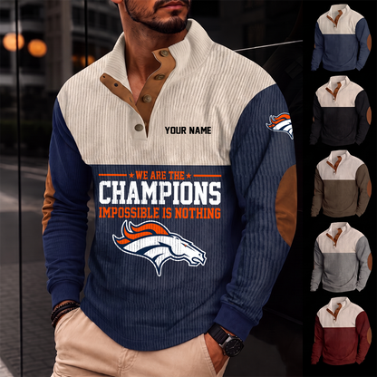[SPECIAL OFFER] NEW CUSTOMIZED NFL13 DVB DENVER BRONCOS BUTTON SWEATSHIRTS STAND COLLAR