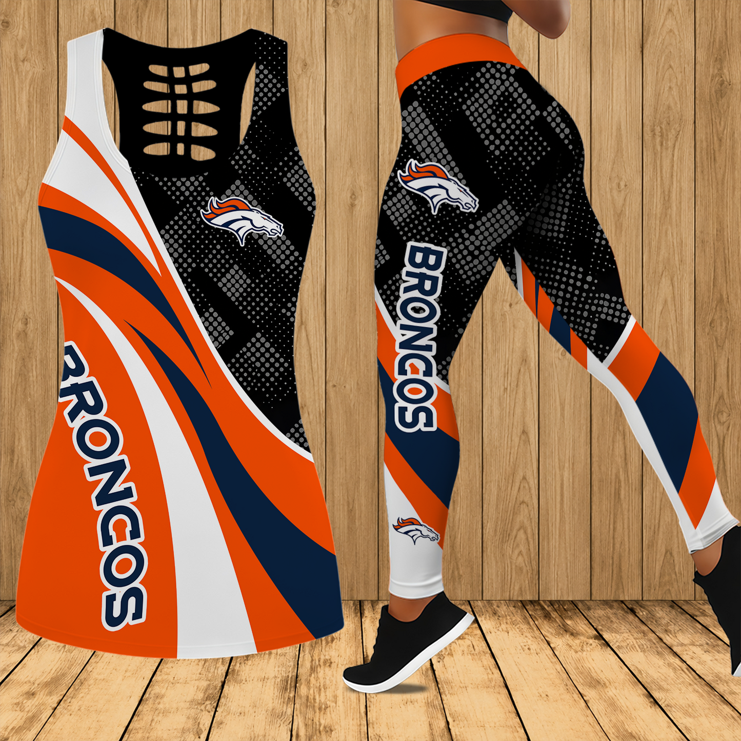 [SPECIAL OFFER] NEW CUSTOMIZED NFL13 DVB DENVER BRONCOS HOLLOW TANK TOP & LEGGINGS SET