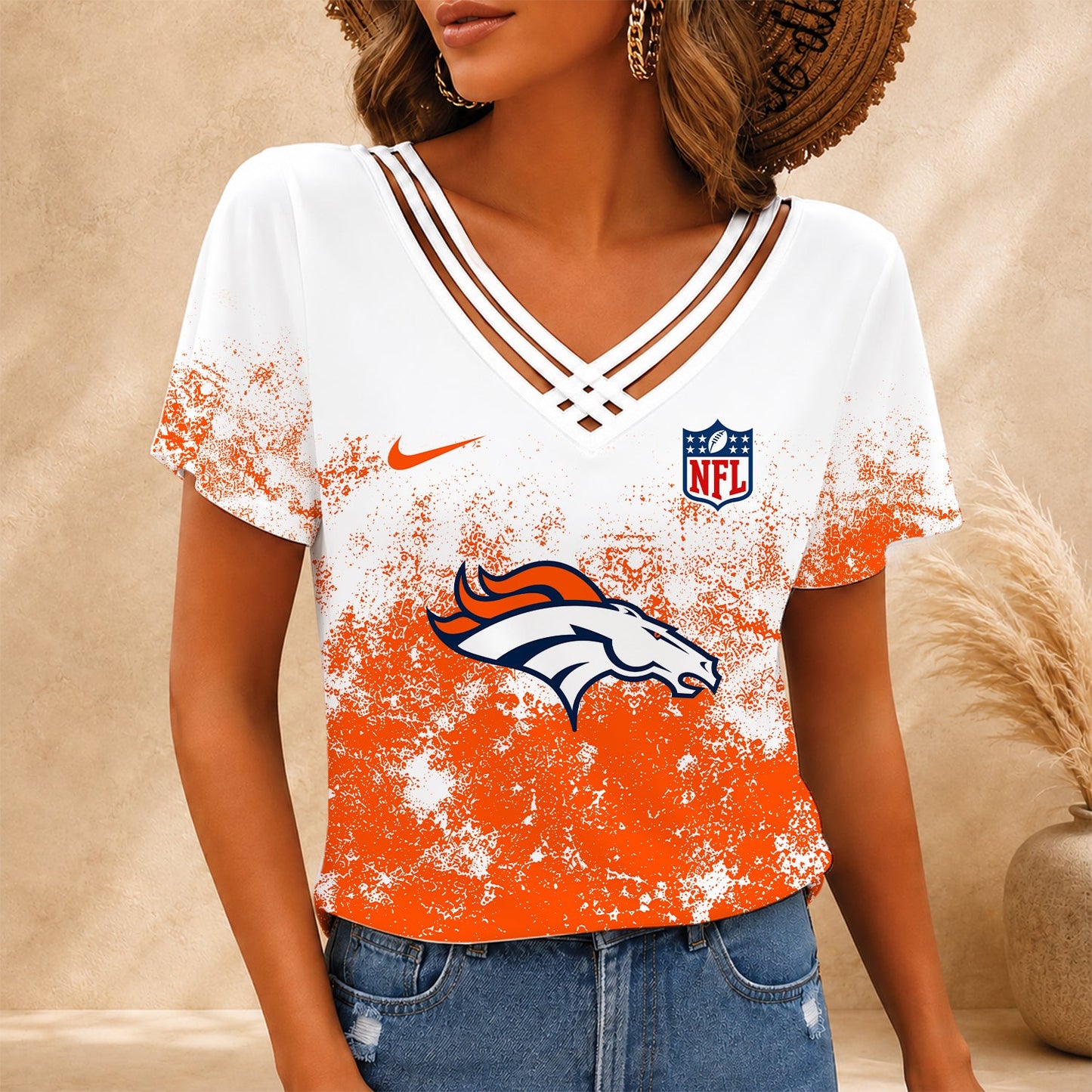 [SPECIAL OFFER] NEW CUSTOMIZED NFL13 DVB DENVER BRONCOS V-NECK SHIRT
