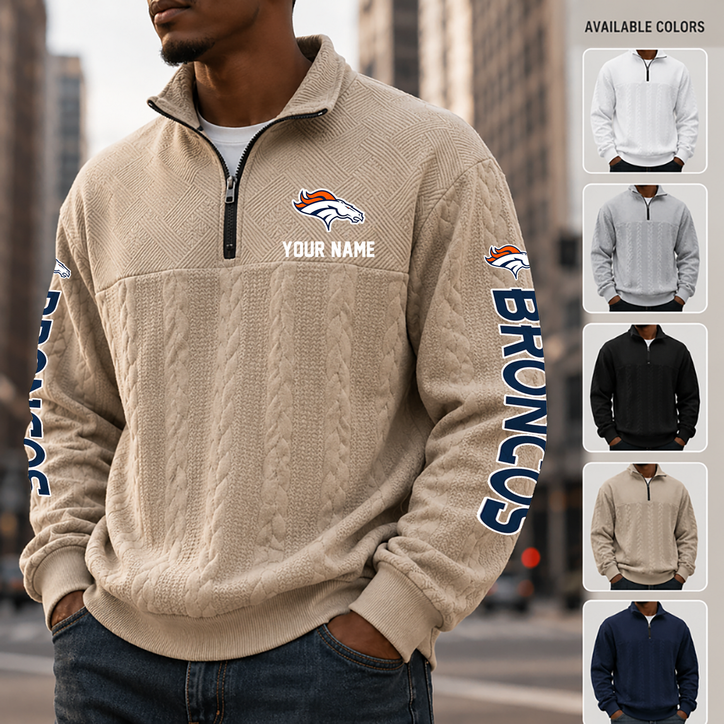 [SPECIAL OFFER] NEW CUSTOMIZED NFL13 DVB DENVER BRONCOS MULTICOLOR QUARTER-ZIP SWEATSHIRT