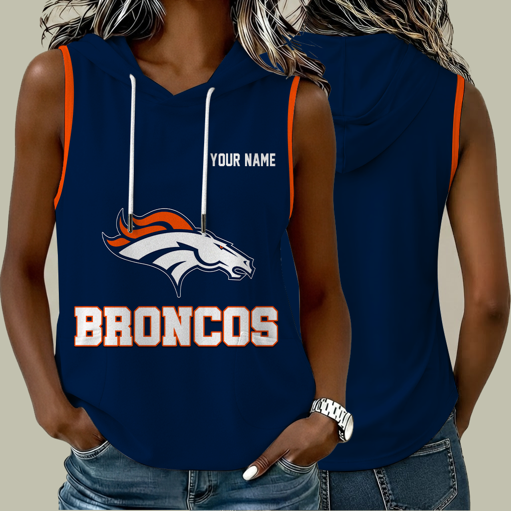 [SPECIAL OFFER] NEW CUSTOMIZED NFL13 DVB DENVER BRONCOS WOMEN'S SLEEVELESS HOODED POCKET TANK TOP