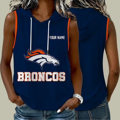 [SPECIAL OFFER] NEW CUSTOMIZED NFL13 DVB DENVER BRONCOS WOMEN'S SLEEVELESS HOODED POCKET TANK TOP