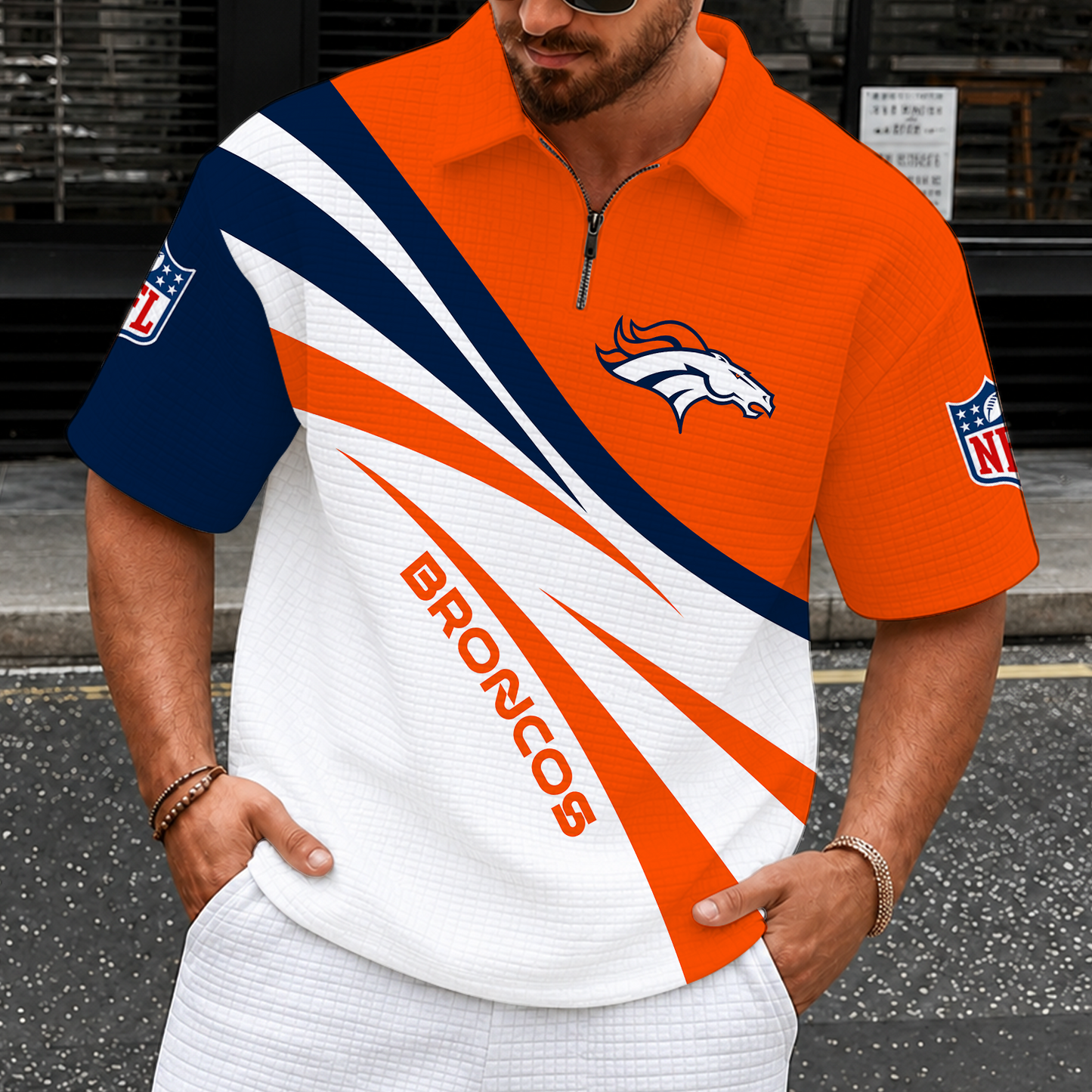 [SPECIAL OFFER] NEW CUSTOMIZED NFL13 DVB DENVER BRONCOS QUARTER-ZIP POLO SHIRT