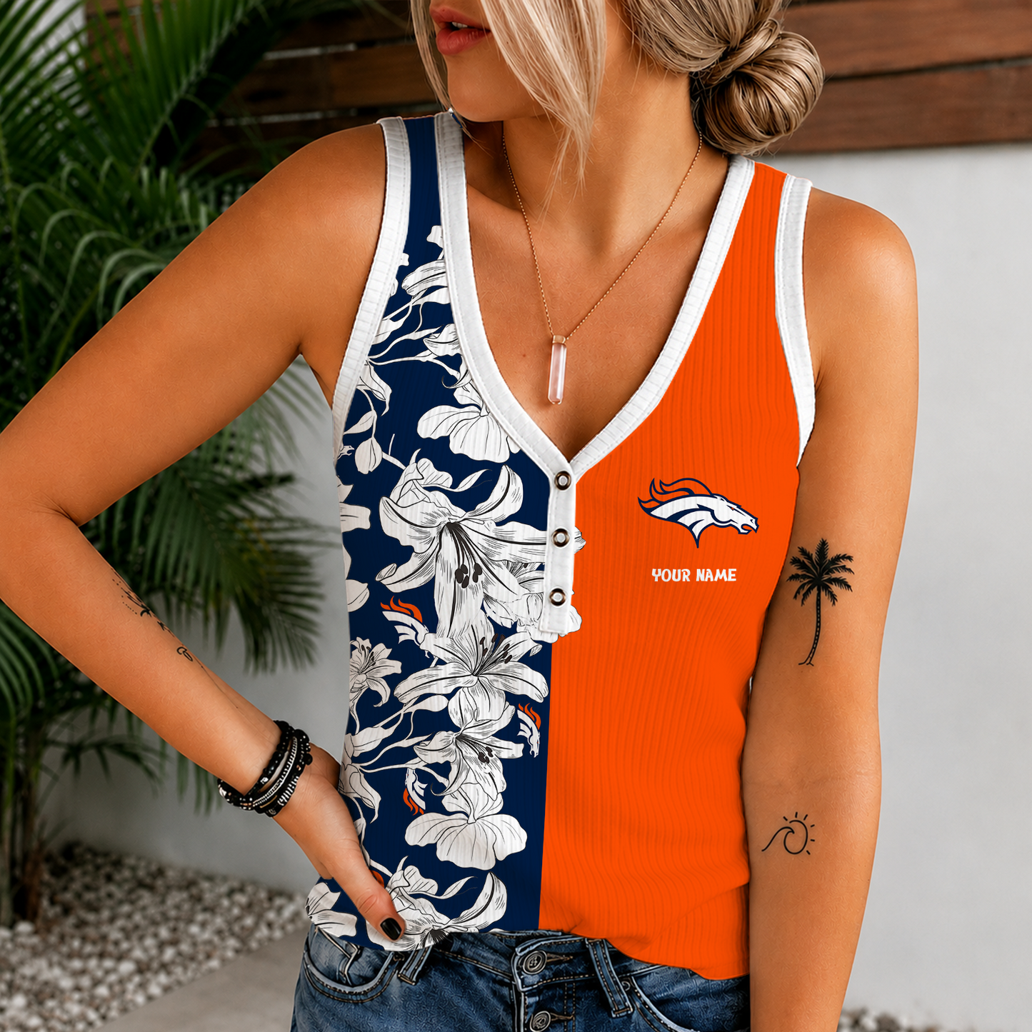 [SPECIAL OFFER] NEW CUSTOMIZED NFL13 DVB DENVER BRONCOS WOMEN'S V-NECK TANK TOP
