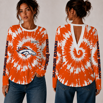 [SPECIAL OFFER] NEW CUSTOMIZED NFL13 DVB DENVER BRONCOS WOMEN'S BACK V-CUT LONG-SLEEVE SHIRT