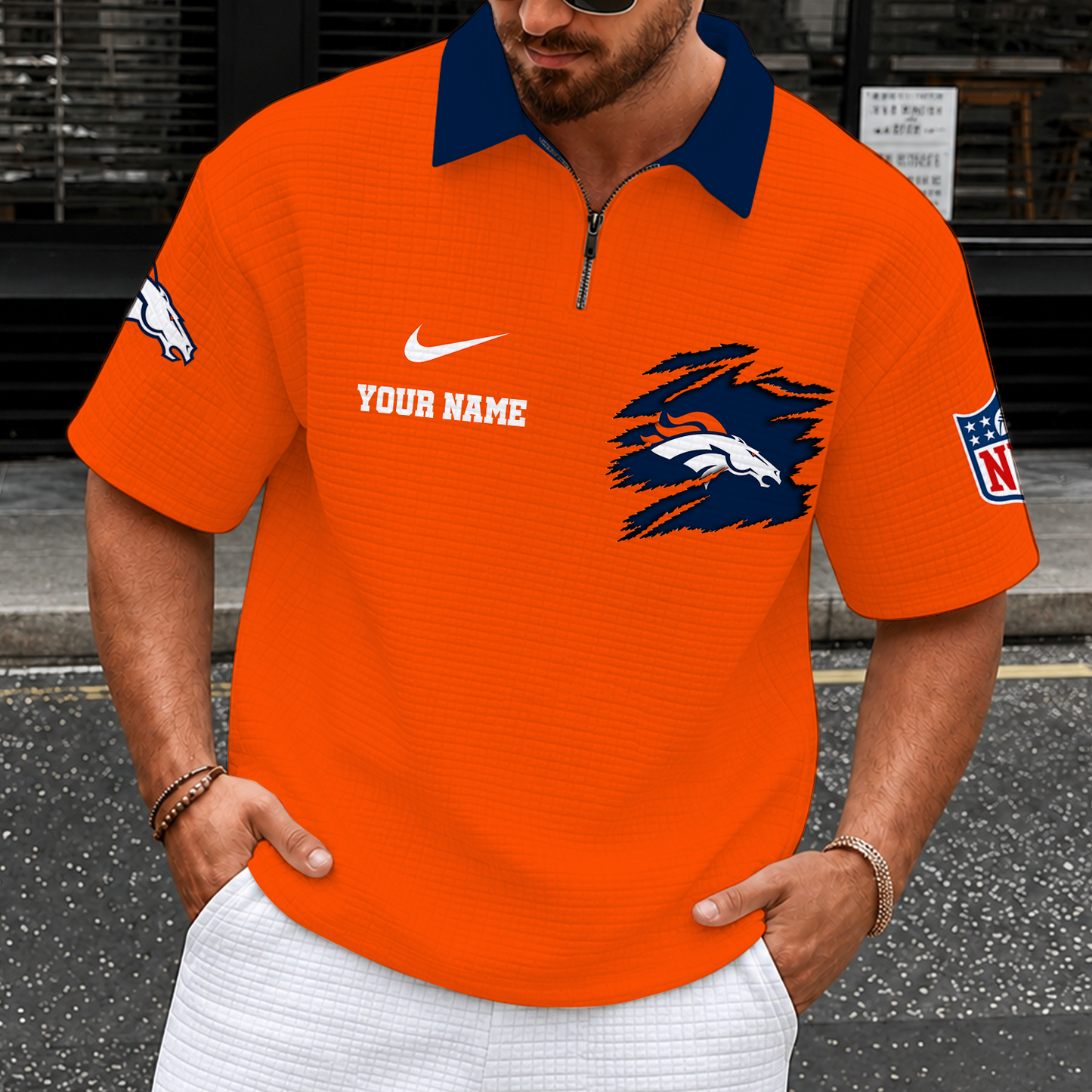 [SPECIAL OFFER] NEW CUSTOMIZED NFL13 DVB DENVER BRONCOS QUARTER-ZIP POLO SHIRT