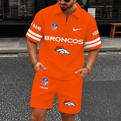 [SPECIAL OFFER] NEW CUSTOMIZED NFL13 DVB DENVER BRONCOS QUARTER-ZIP POLO SHIRT & SHORTS SET