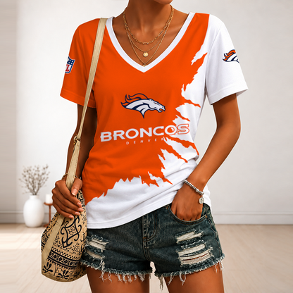[SPECIAL OFFER] NEW CUSTOMIZED NFL13 DVB DENVER BRONCOS V-NECK FEMALE SHIRT