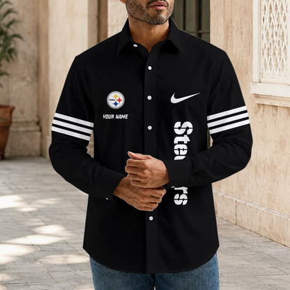 [SPECIAL OFFER] NEW CUSTOMIZED NFL14 PSB PITTSBURGH STEELERS MEN'S LONG SLEEVE BUTTON-UP SHIRT