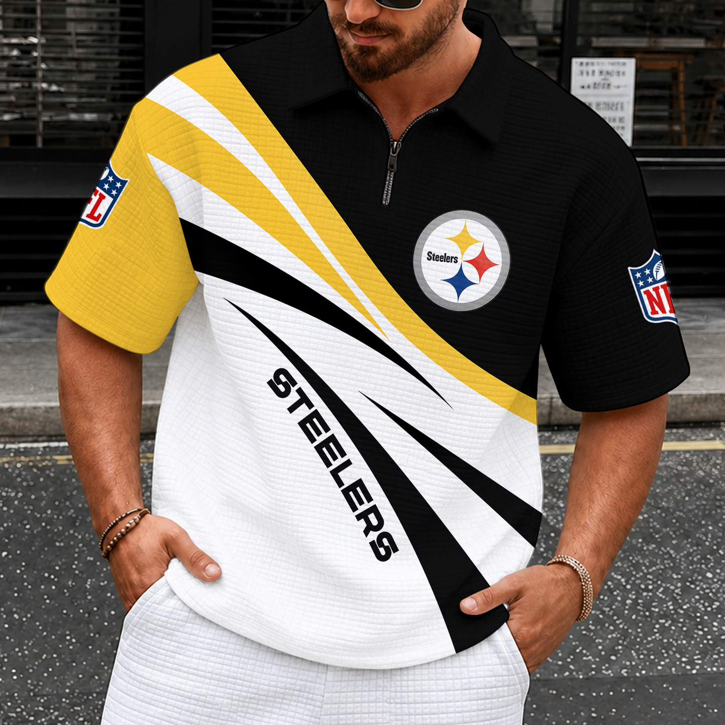 [SPECIAL OFFER] NEW CUSTOMIZED NFL14 PSB PITTSBURGH STEELERS QUARTER-ZIP POLO SHIRT