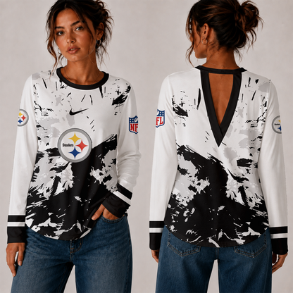 [SPECIAL OFFER] NEW CUSTOMIZED NFL14 PSB PITTSBURGH STEELERS WOMEN'S BACK V-CUT LONG-SLEEVE SHIRT