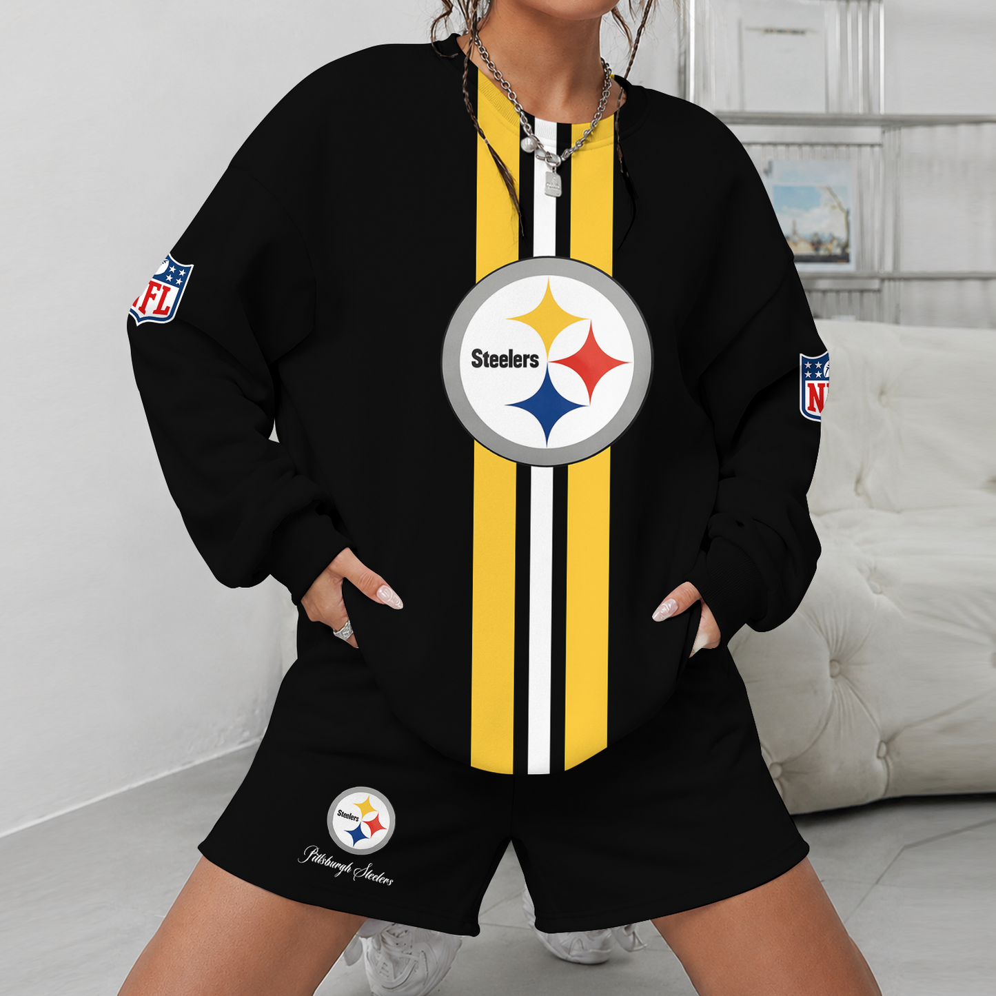 [SPECIAL OFFER] NEW CUSTOMIZED NFL14 PSB PITTSBURGH STEELERS UNISEX SWEATSHIRT & SHORTS SET