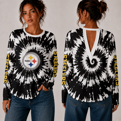 [SPECIAL OFFER] NEW CUSTOMIZED NFL14 PSB PITTSBURGH STEELERS WOMEN'S BACK V-CUT LONG-SLEEVE SHIRT