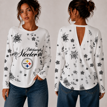 [SPECIAL OFFER] NEW CUSTOMIZED NFL14 PSB PITTSBURGH STEELERS WOMEN'S BACK V-CUT LONG-SLEEVE SHIRT