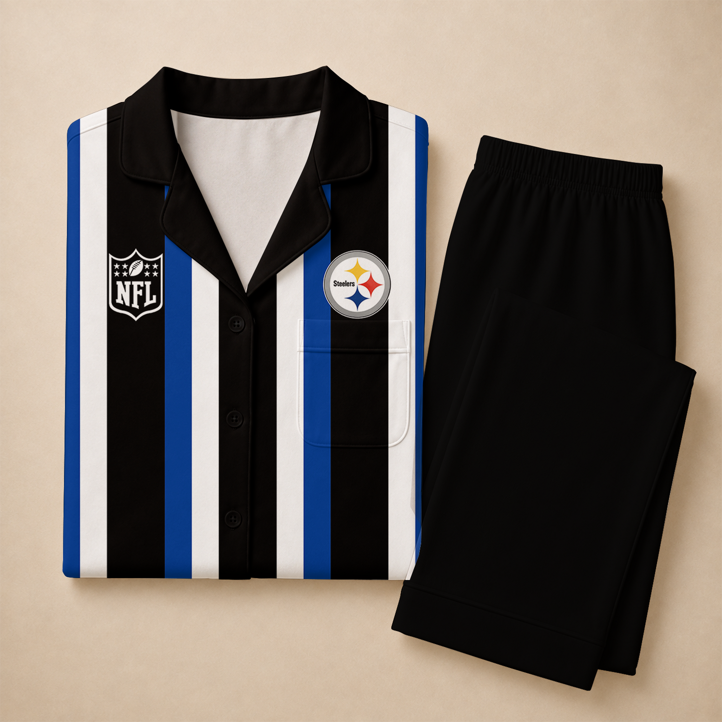 [SPECIAL OFFER] NEW CUSTOMIZED NFL14 PSB PITTSBURGH STEELERS SHORT SLEEVE & LONG PANTS PAJAMAS SET