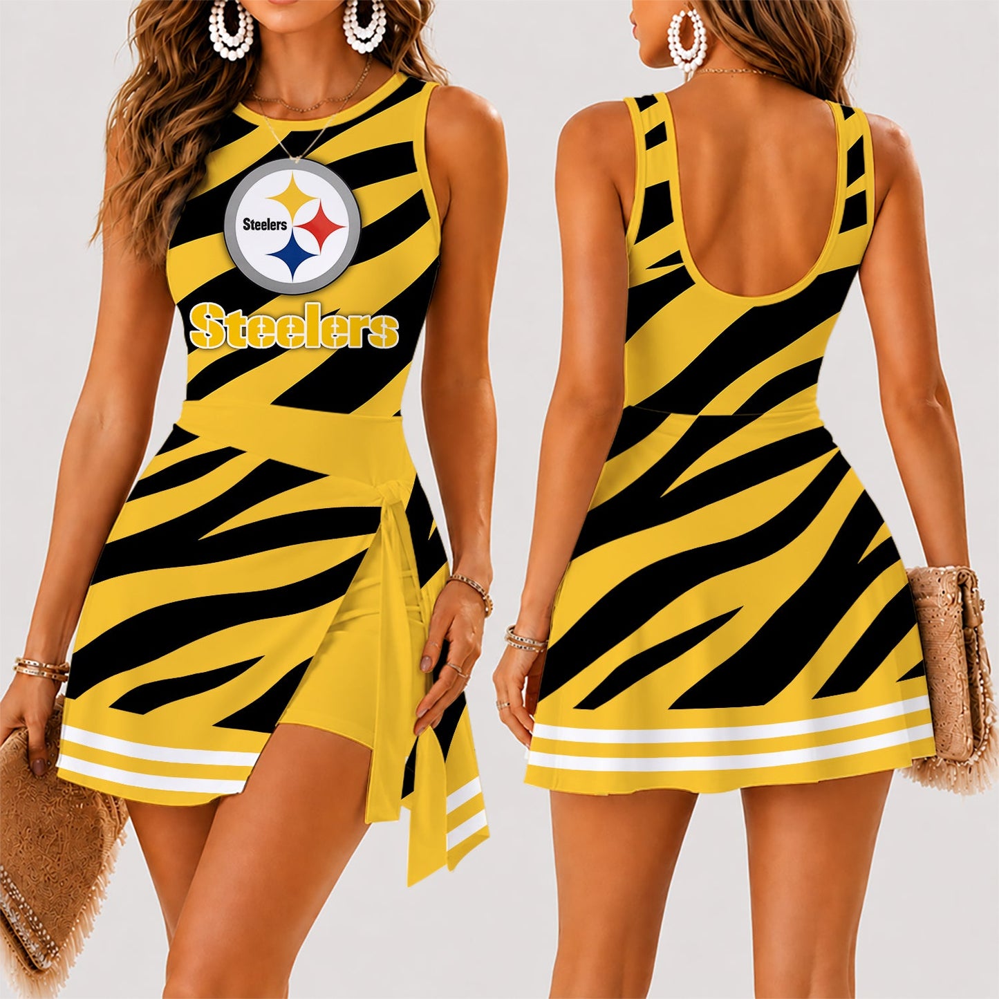 [SPECIAL OFFER] NEW CUSTOMIZED NFL14 PSB PITTSBURGH STEELERS WOMEN'S SUMMER SKORT DRESS