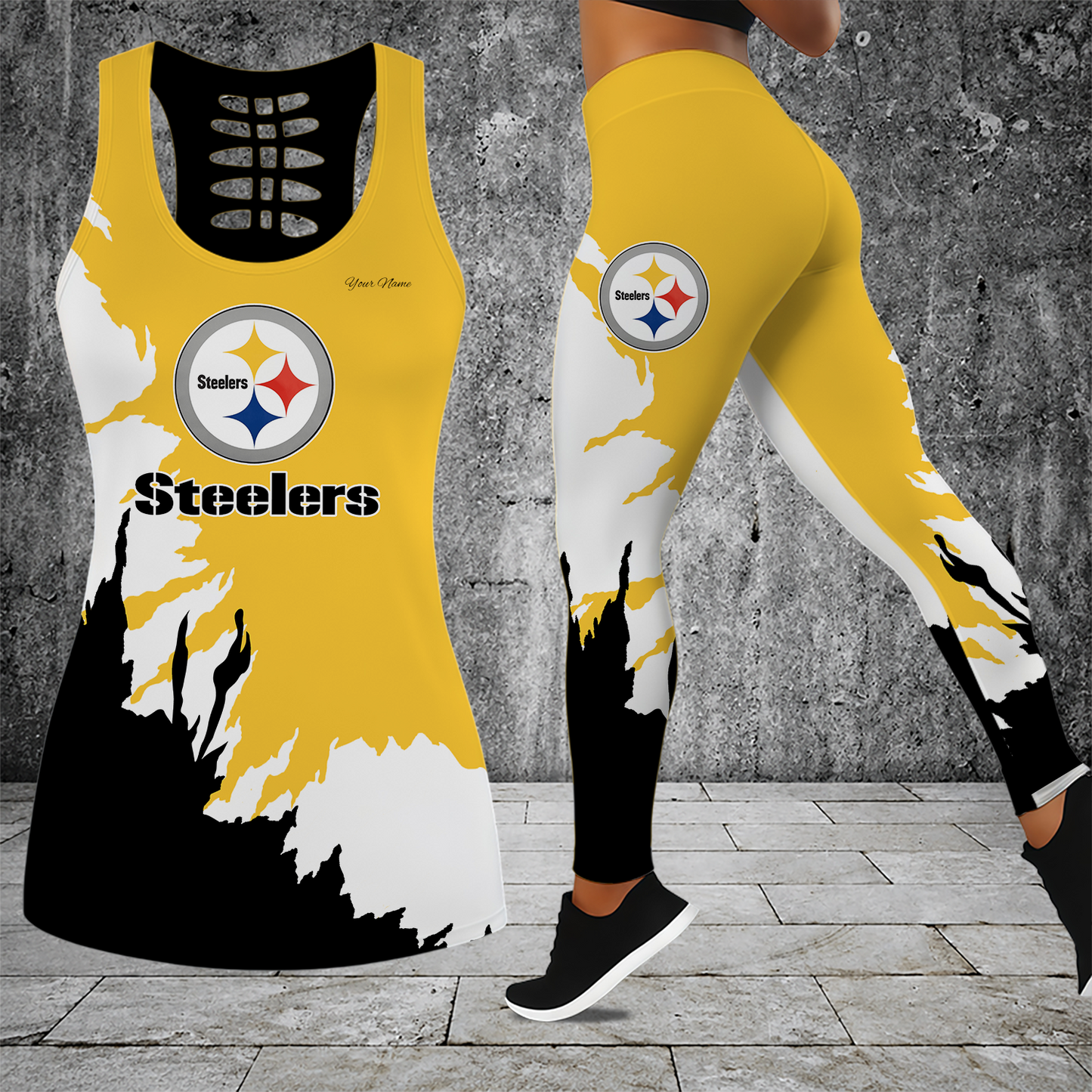 [SPECIAL OFFER] NEW CUSTOMIZED NFL14 PSB PITTSBURGH STEELERS HOLLOW TANK TOP & LEGGINGS SET