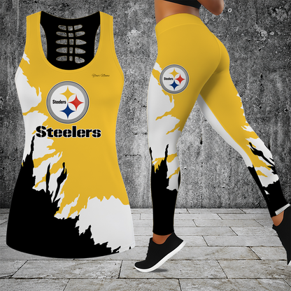 [SPECIAL OFFER] NEW CUSTOMIZED NFL14 PSB PITTSBURGH STEELERS HOLLOW TANK TOP & LEGGINGS SET