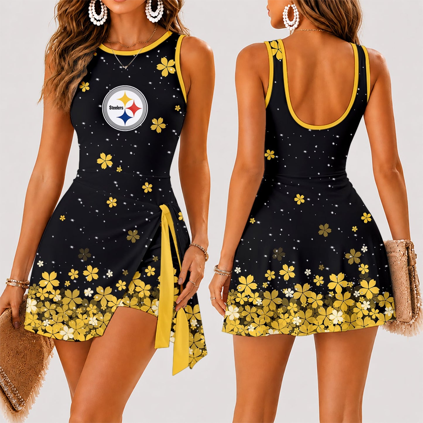 [SPECIAL OFFER] NEW CUSTOMIZED NFL14 PSB PITTSBURGH STEELERS WOMEN'S SUMMER SKORT DRESS