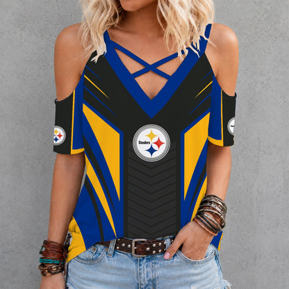 [SPECIAL OFFER] NEW CUSTOMIZED NFL14 PSB PITTSBURGH STEELERS CRISS CROSS V-NECK TOP