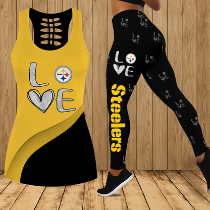 [SPECIAL OFFER] NEW CUSTOMIZED NFL14 PSB PITTSBURGH STEELERS HOLLOW TANK TOP & LEGGINGS SET