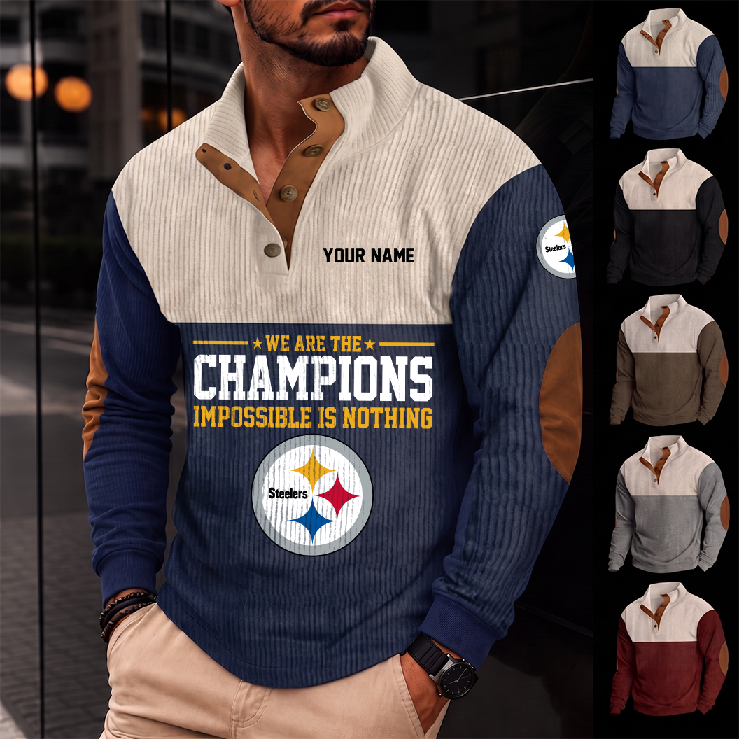 [SPECIAL OFFER] NEW CUSTOMIZED NFL14 PSB PITTSBURGH STEELERS BUTTON SWEATSHIRTS STAND COLLAR