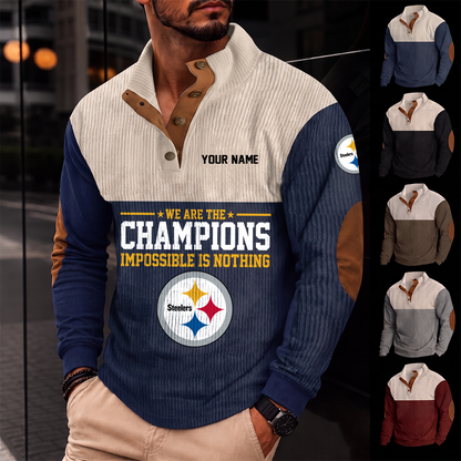 [SPECIAL OFFER] NEW CUSTOMIZED NFL14 PSB PITTSBURGH STEELERS BUTTON SWEATSHIRTS STAND COLLAR