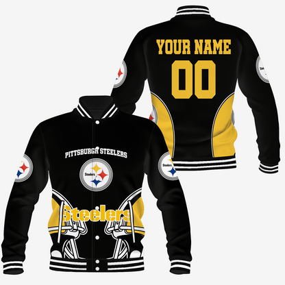 [SPECIAL OFFER] NEW CUSTOMIZED NFL14 PSB PITTSBURGH STEELERS SATIN VARSITY & BASEBALL JACKET